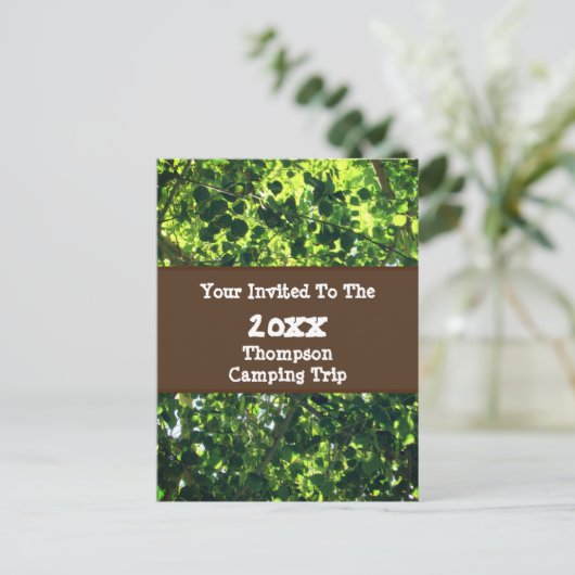 Camping Trip Green Leaf Wiedersehen Einladung Postkarte (Stehend Vorderseite)