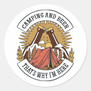 Camping und Bier Runder Aufkleber