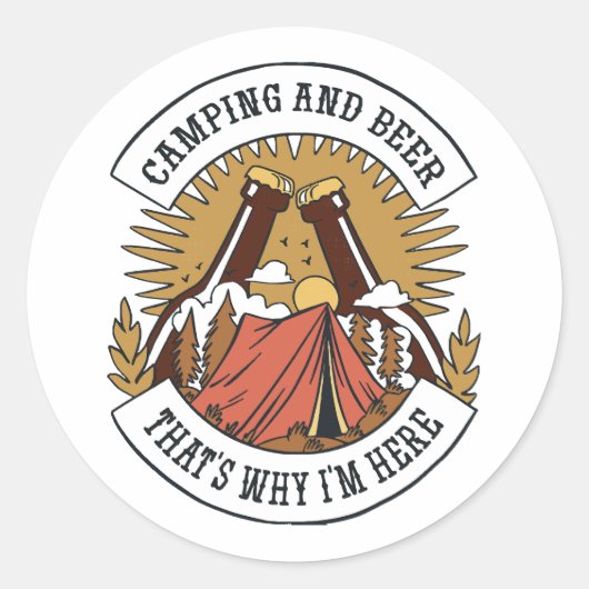 Camping und Bier Runder Aufkleber (Vorderseite)