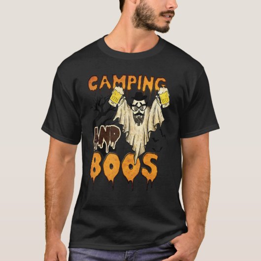Camping und Boos Camping Biergetränke Halloween Co T-Shirt (Vorderseite)