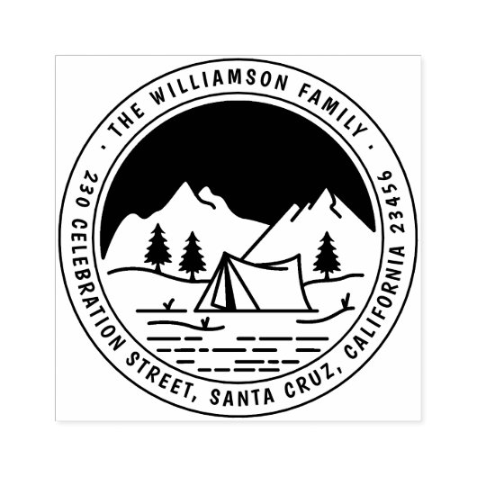 Camping und Pinien Rücksendeadresse Gummistempel (Prägung)