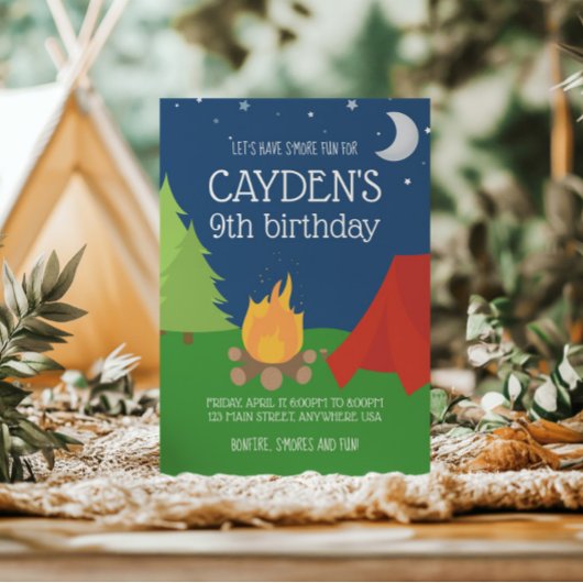 Camping und S'mores zum Geburtstag einladen Einladung