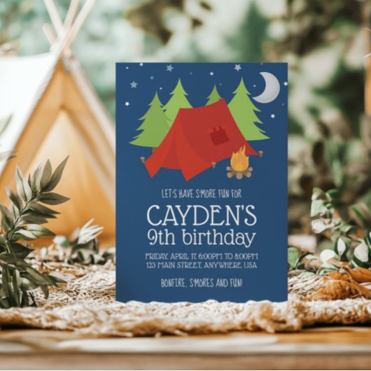 Camping und S'mores zum Geburtstag einladen Einladung