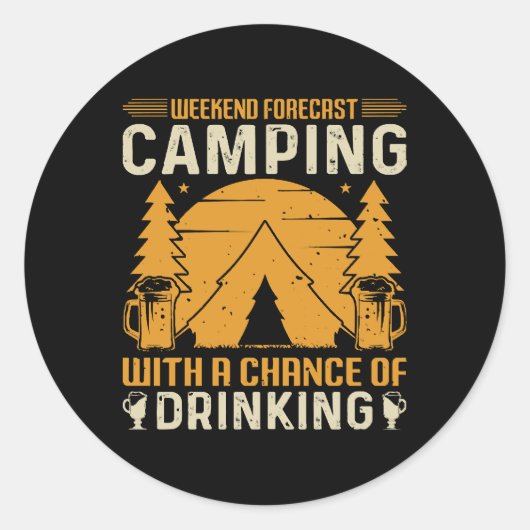 Camping und Trinken Runder Aufkleber (Vorderseite)