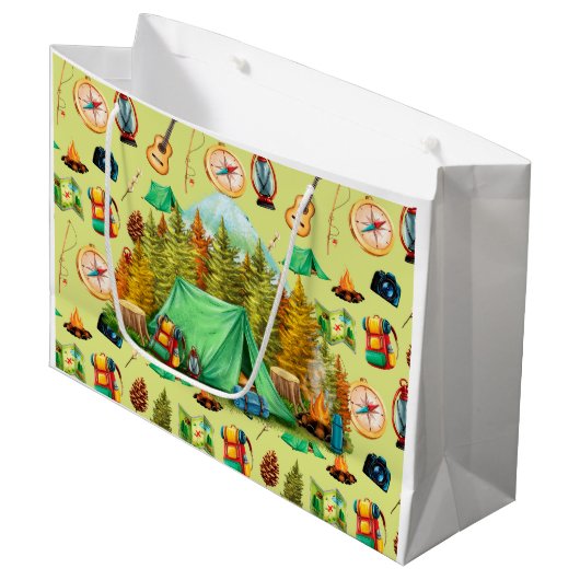 Camping und Wandern Große Geschenktüte (Vorderseite Schrägansicht)