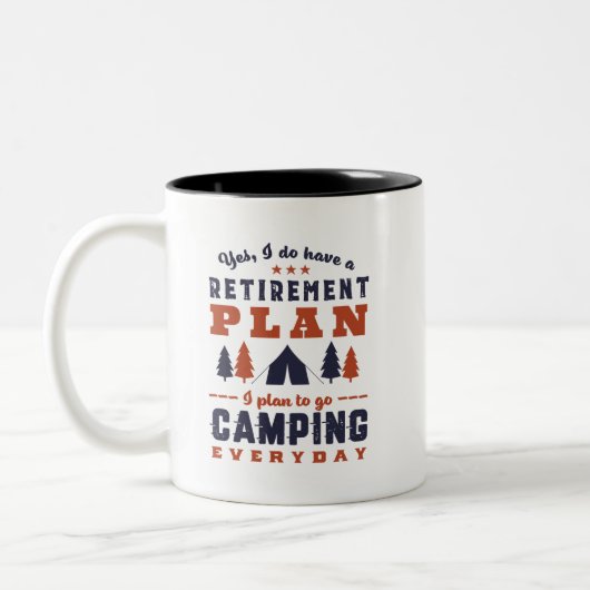 Camping und Wandern im sonnigen Ruhestand Zweifarbige Tasse (Links)
