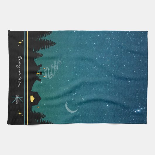 Camping unter dem Sternenmonogramm Geschirrtuch (Horizontal)