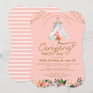 Camping unter den Sternen Tepee Pink & Gold Campin Einladung