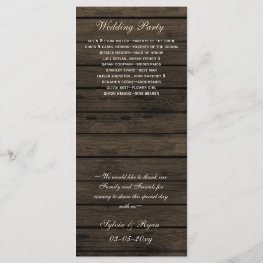 Camping von Barnholz Hochzeitsprogramm für Rustika Programm (Rückseite)