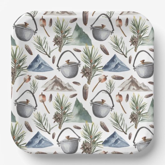 Camping, Wandern, Freizeit und Natur Pappteller (Vorderseite)