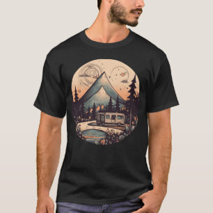 Camping Wandern Sonnenuntergang Retro Moderner Sti T-Shirt