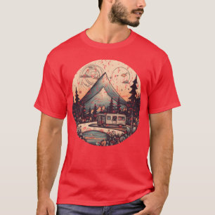 Camping Wandern Sonnenuntergang Retro Moderner Sti T-Shirt