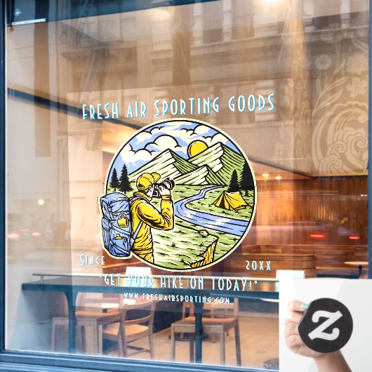 Camping Wandern Sportartikelladen anpassen Fensteraufkleber (Café-Fenster)