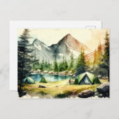 Camping Wasserfarbe Landschaft Postkarte (Vorne/Hinten)