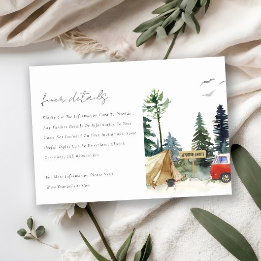 Camping Watercolor Pine Forest Wedding Details Begleitkarte