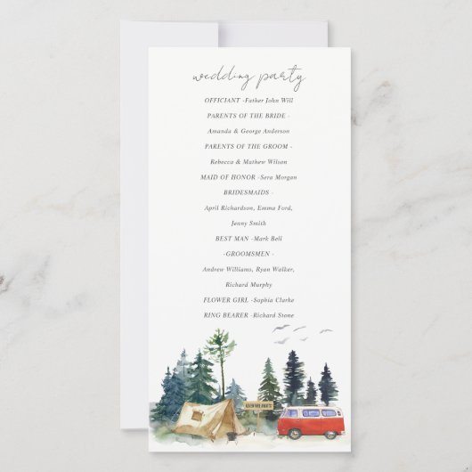 Camping Watercolor Pine Forest Wedding Programm (Rückseite)