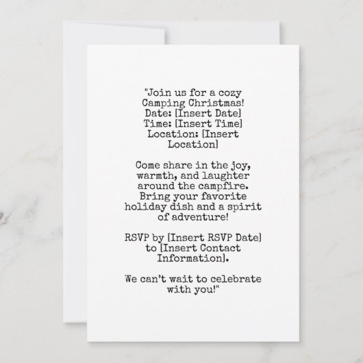 Camping Weihnachts-Party Einladung (Rückseite)