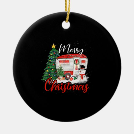 Camping Weihnachtsbaum Shirt Lights Geschenk Campi Keramik Ornament (Vorne)