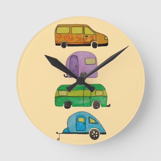 Camping-Wohnwagen Runde Wanduhr (Vorderseite)