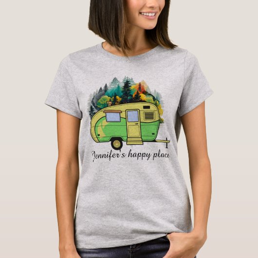 Camping, Wohnwagen, Wald, glücklicher Ort T-Shirt (Vorderseite)