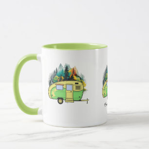 Camping, Wohnwagen, Wald, glücklicher Ort Tasse
