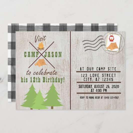 Camping Wood Flannel Karierte Postkarte Geburtstag (Vorne/Hinten)