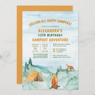 Camping Woodland Adventure Tent Campout Geburtstag Einladung
