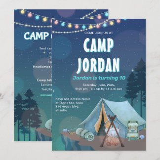 Camping Zelt Bonfire Boy Geburtstagseinladung Einladung