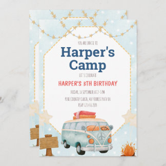 Camping Zelt Bonfire Boy Geburtstagseinladung Einladung