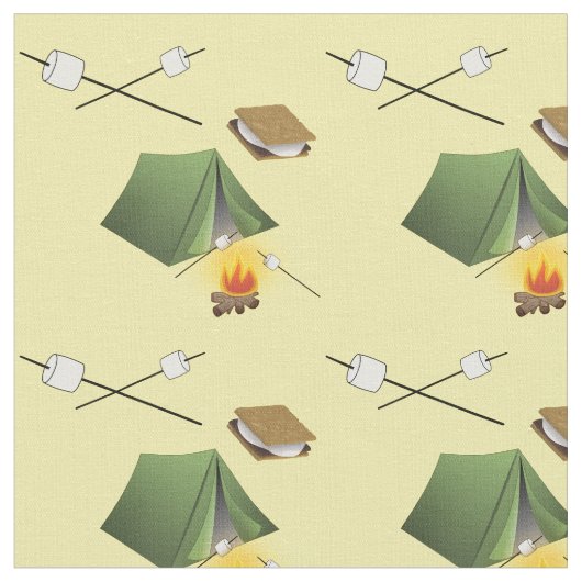Camping Zelt, Campfire und Smores-Muster Stoff (Nahaufnahme)
