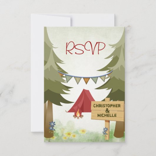 Camping Zelt Campfire Woodland Wedding RSVP Card (Vorderseite)