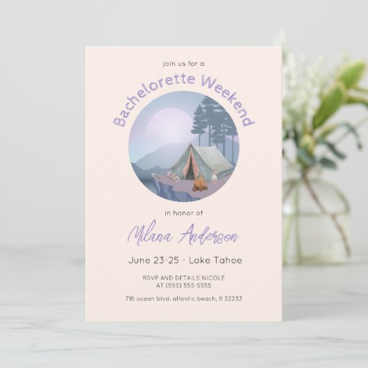 Camping Zelt Junggeselinnen-Abschied Einladung (Stehend Vorderseite)