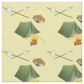 Camping Zelt, Lagerfeuer und Smores Muster Stoff (Nahaufnahme)