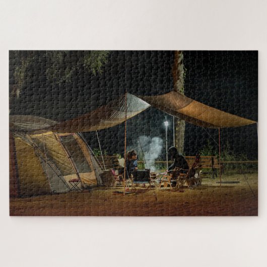 Camping Zelt Night Nature Outdoor Forest Cook Feue Puzzle (Horizontal)