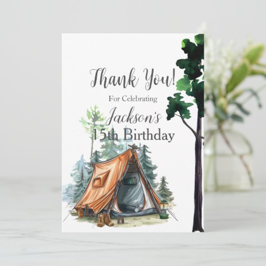 Camping Zelt, Szene Geburtstag Danke (Stehend Vorderseite)
