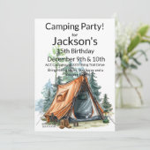 Camping Zelt, Szene Geburtstag Einladung (Stehend Vorderseite)