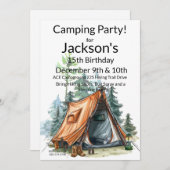 Camping Zelt, Szene Geburtstag Einladung (Vorne/Hinten)