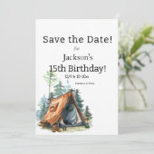 Camping Zelt, Szene Geburtstag Save the Date (Stehend Vorderseite)