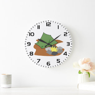 Camping Zelt und Campfire Abenteuer im Freien Große Wanduhr