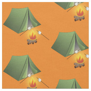 Camping Zelt und Campfire-Muster Stoff