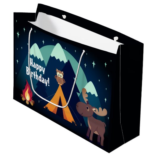 Camping, Zelt, Waldtiere Geburt Große Geschenktüte (Vorderseite Schrägansicht)