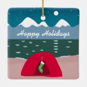 Camping Zelt zu Weihnachten Keramikornament (Rückseite)
