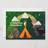 Camping Zeltwaldtiere und Berge Geburtstag Einladung (Vorderseite)
