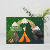 Camping Zeltwaldtiere und Berge Geburtstag Einladung (Stehend Vorderseite)