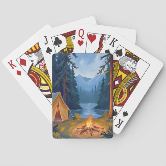 Campingausflug Wald Lagerfeuer Zelt Aquarell Spielkarten (Rückseite)