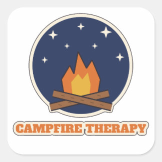 Campingfeuer-Therapie Linolschnitt Camping-Shirt Quadratischer Aufkleber