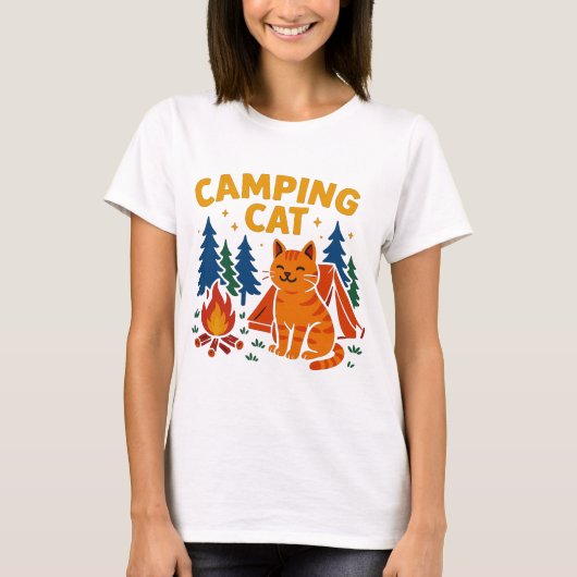 Campingkatze am Lagerfeuer T-Shirt (Vorderseite)