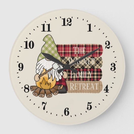 Campingplatz fügt Familienname gnome hinzu Große Wanduhr (Vorderseite)
