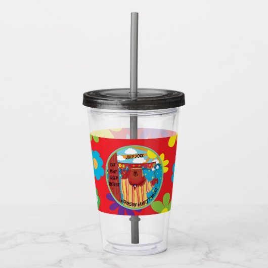 Campingplatz Groovy Blume Bären Kinder Tumbler Acryltrinkbecher (Vorderseite)