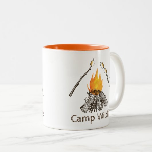 Campingplatz mit Toasting Marshmallows Custom Tass Zweifarbige Tasse (VorderseiteRechts)